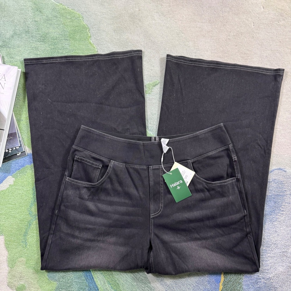 Halara Flex Denim Wide Leg Pants Dark Wash High Waisted Stretch Size 14 NWT